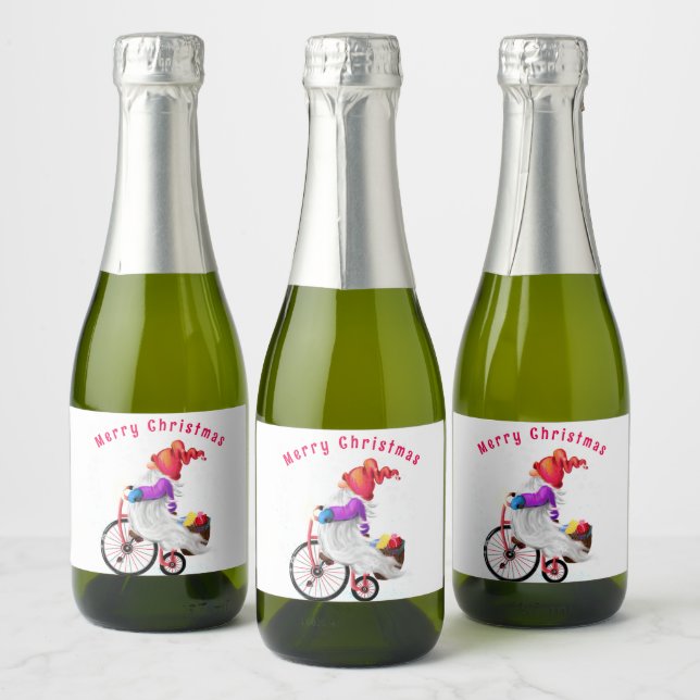 Gnome Christmas Sparkling Wine Labels (Bottles)