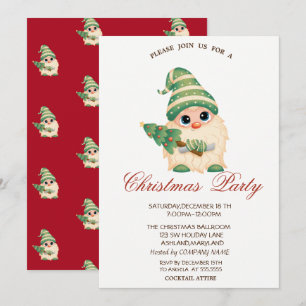 Gnome Christmas Tree Red Company Christmas Party Invitation