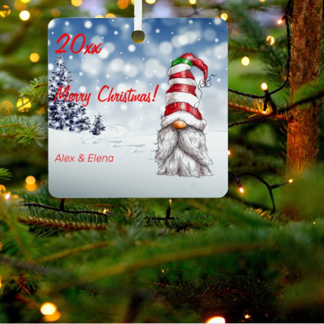 Gnome Christmas tree snow Metal Square Ornament (Creator Uploaded)