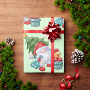 Gnome & Christmas Tree   Wrapping Paper