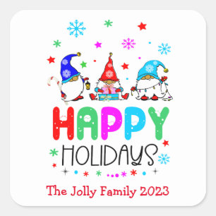 Gnome Colourful Cute Happy Holidays Christmas Square Sticker