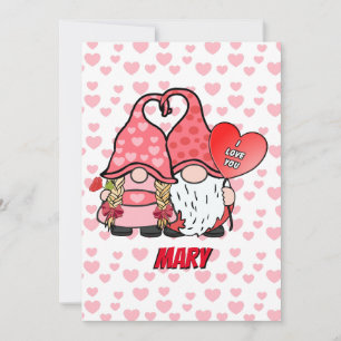 Gnome Couple With Personalised Name On Front Holiday Card