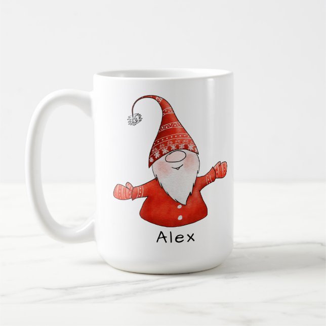 Gnome Custom Name Red Christmas Coffee Mug (Left)