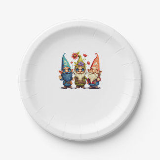 Gnome Cute and funny gnome Hippie sunflower peace Paper Plate