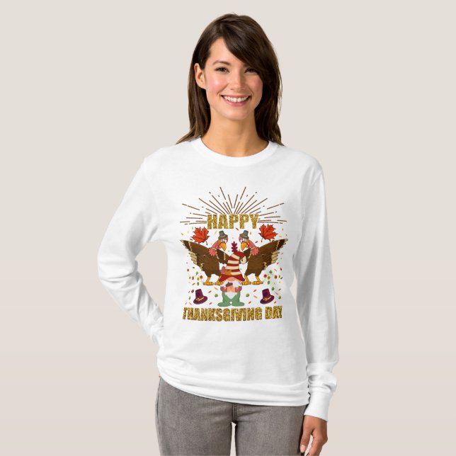 Gnome Dabbing Turkeys Thanksgiving Day Long Sleeve T-Shirt (Front Full)