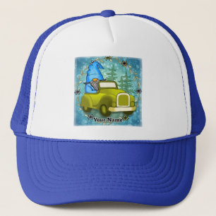 Gnome driving car trucker hat
