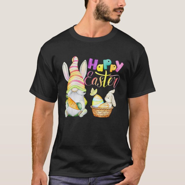 Gnome Easter Eggs Hunting Bunny Gnome Gnomies Happ T-Shirt (Front)