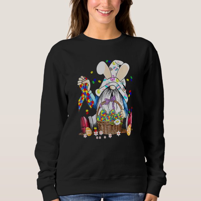 Gnome Egg Bunny Puzzle Ribbon Autism Awareness Eas Sweatshirt (Front)