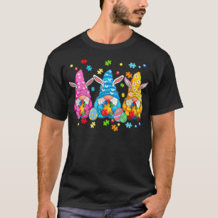 Gnome Egg Bunny Puzzle Ribbon Autism Awareness Eas T-Shirt