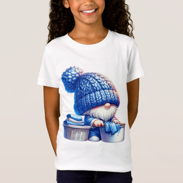 Gnome Enjoying Laundry Day Fun T-Shirt (Front)