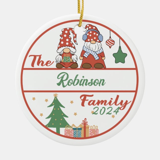 Gnome Family Christmas Ceramic Tree Decoration (Front)
