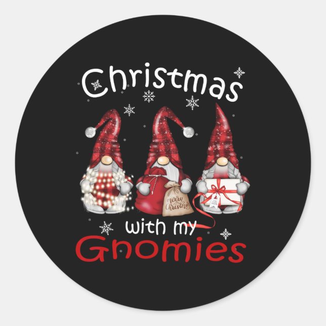 Gnome Family Christmas For Women Men - Buffalo Pla Classic Round Sticker (Front)