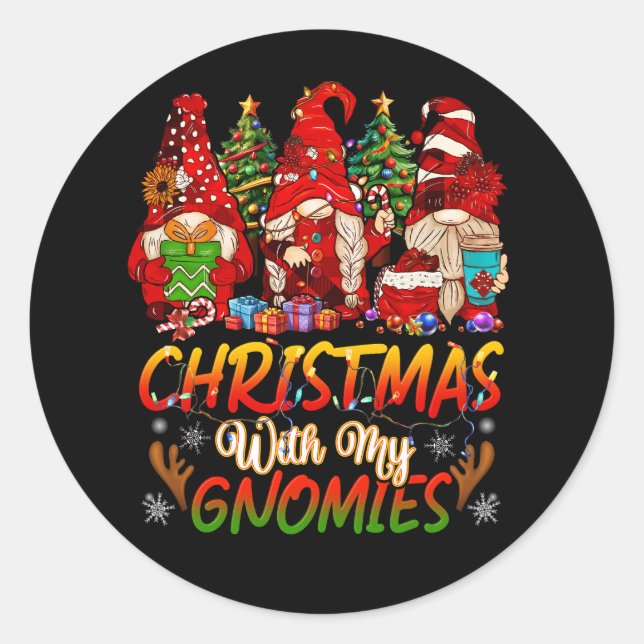 Gnome Family Merry Christmas With My Gnomies Buffa Classic Round Sticker (Front)