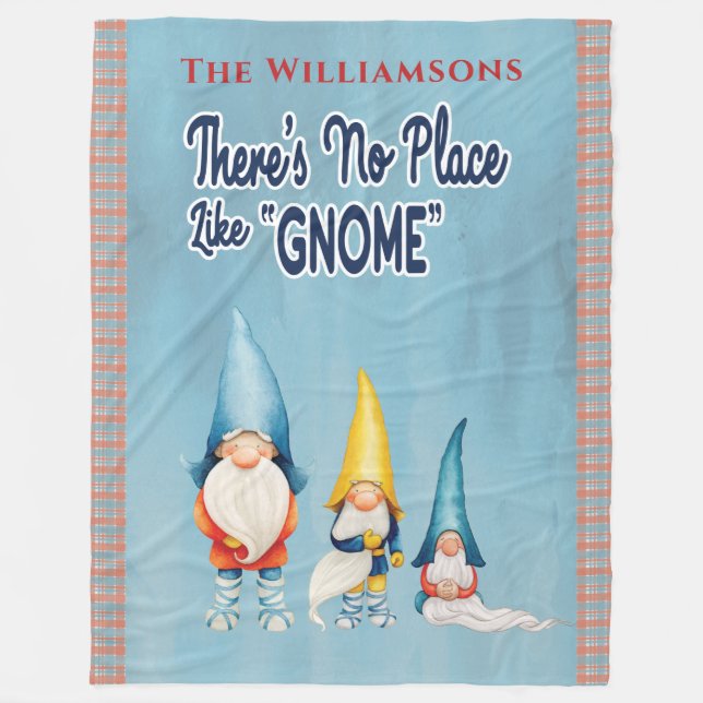 Gnome Family Monogram Funny Cute Fleece Blanket (Front)