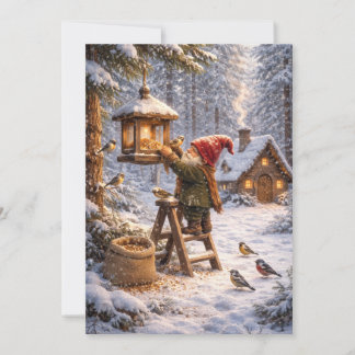 Gnome Feeding Birds Holiday Card