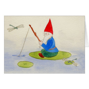 Gnome fishing on lilypad