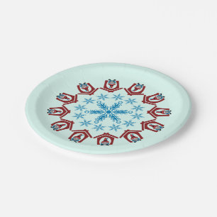 Gnome for Christmas with Snowflakes Red Blue Paper Plate
