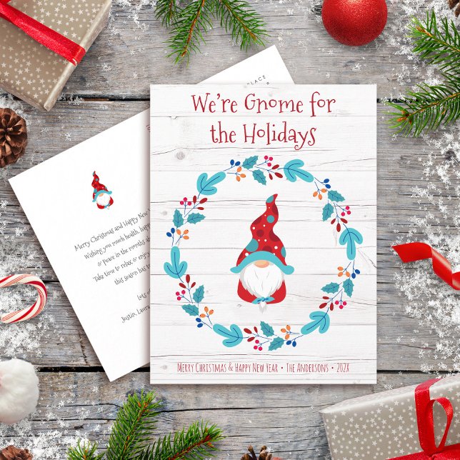Gnome for Holidays Cute Elf Floral Wreath Rustic Holiday Postcard (Creator Uploaded)