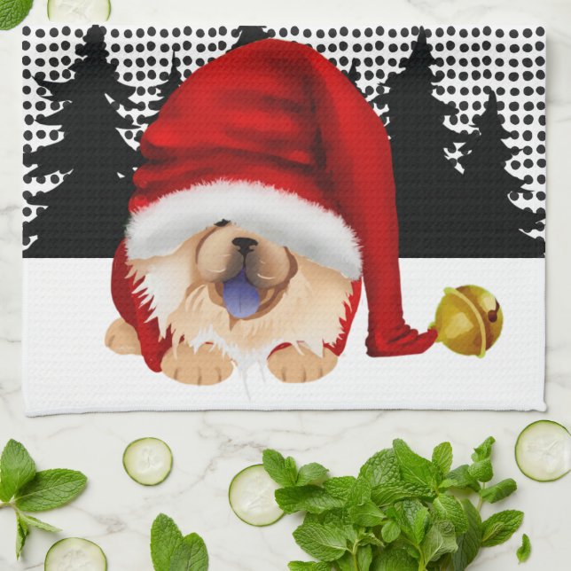 GNOME FOR THE CHOWLIDAYS   RED CHOW -Kitchen towel (Folded)
