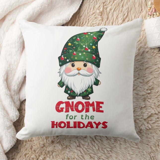 Gnome For The Holidays Funny & Adorable Christmas  Cushion (Blanket)