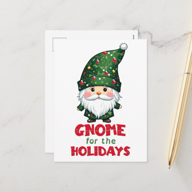 Gnome For The Holidays Funny & Adorable Christmas  Holiday Postcard (Front/Back In Situ)
