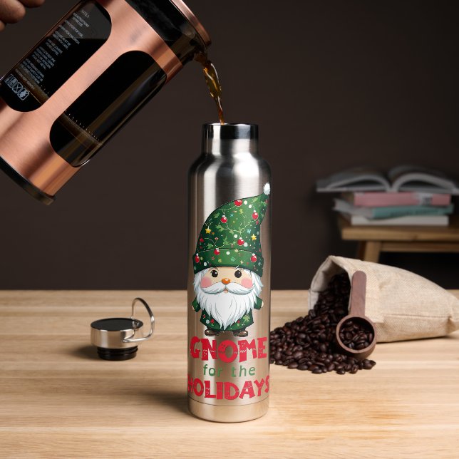 Gnome For The Holidays Funny & Adorable Christmas  Water Bottle (Coffee)