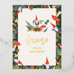 Gnome for the Holidays Gold Foil Holiday Postcard