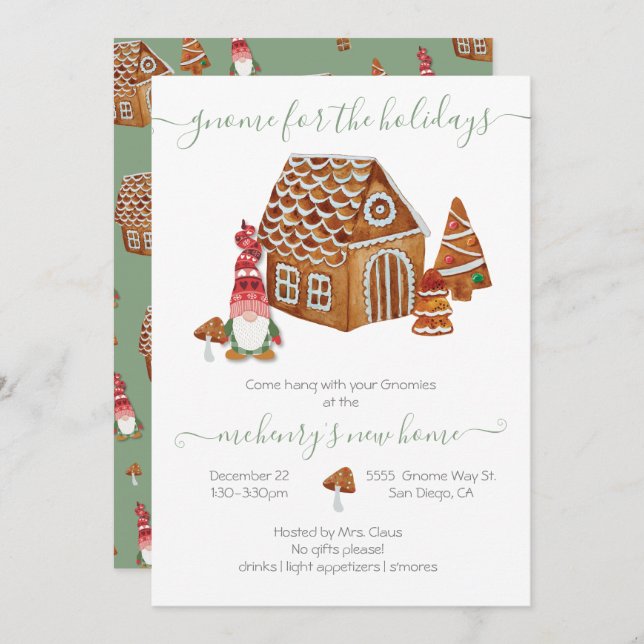 Gnome for the Holidays House warming Party Invitation (Front/Back)