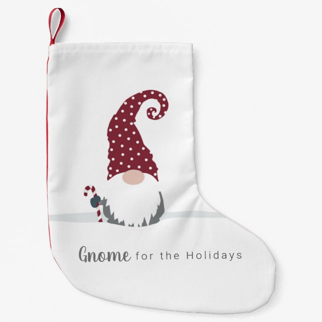 Gnome for the Holidays Scandinavian design Small Christmas Stocking (Front)