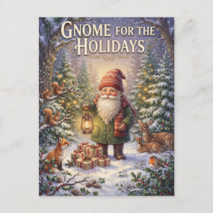 Gnome for the Holidays Winter Forest Illustration Holiday Postcard