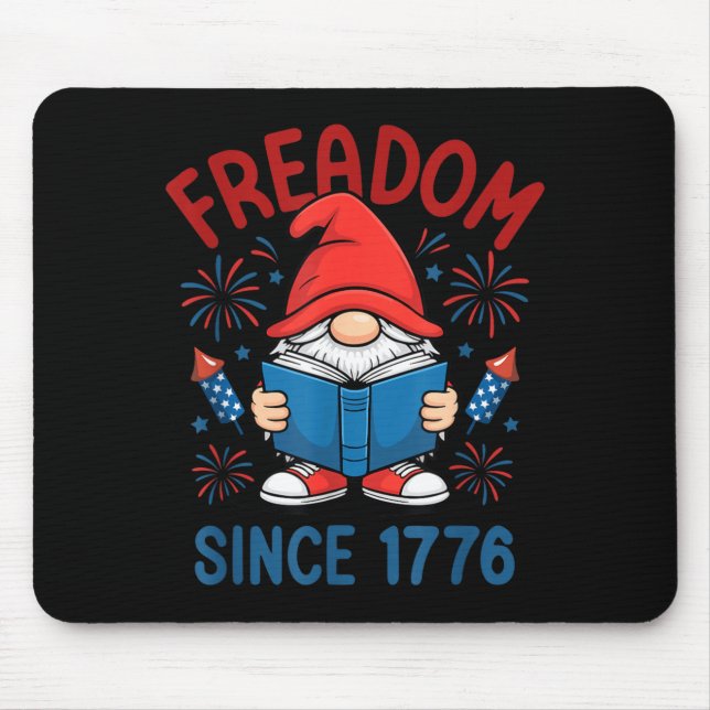 Gnome Freadom Firework Patriotic Book American Mouse Pad (Front)