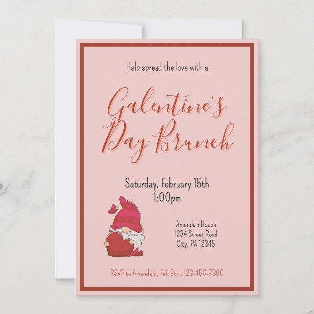 Gnome Galentines Day Brunch Invitation (Front)