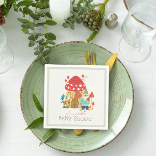 Gnome Garden Mushroom Green Boy Baby Shower Napkin