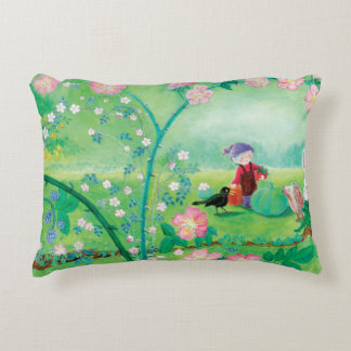 Gnome gardener, Blackbird, Hedgehog & white Rabbit Decorative Cushion