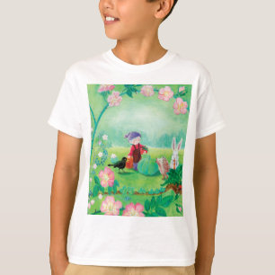 Gnome gardener, Blackbird, Hedgehog & white Rabbit T-Shirt