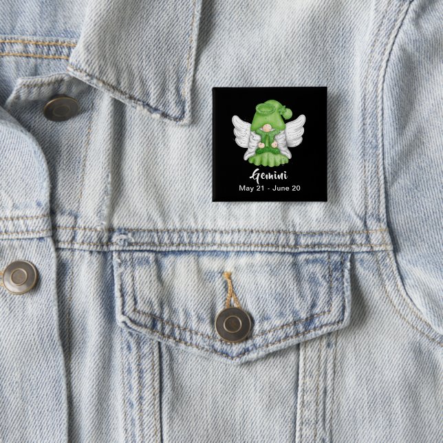 Gnome Gemini Astrology Sign Angel Pinback Button (In Situ)