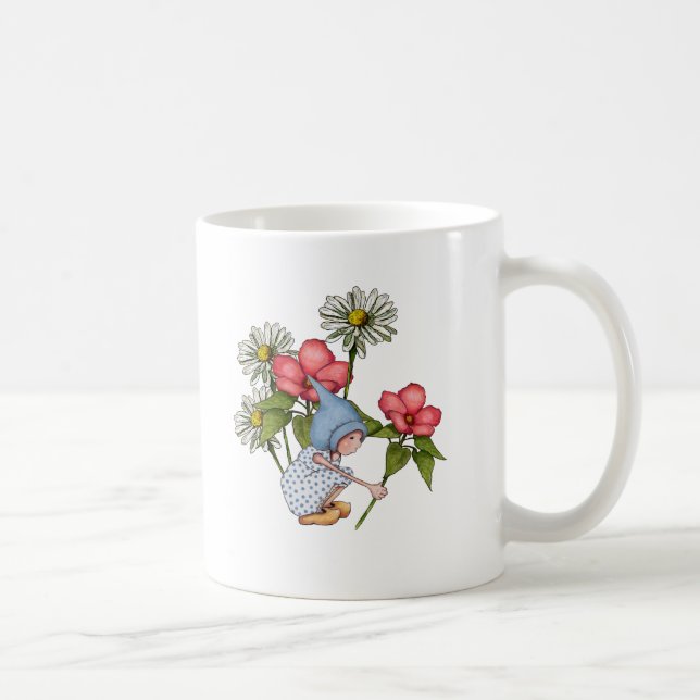 Gnome Girl Picking Flowers, Fanstasy Art Coffee Mug (Right)