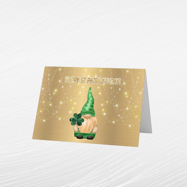 Gnome Gold Lights Shamrock St Patricks Day Holiday Card (Creator Uploaded)