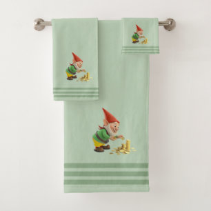 Gnome & Gold, Three Stripes on Light Laurel Green Bath Towel Set