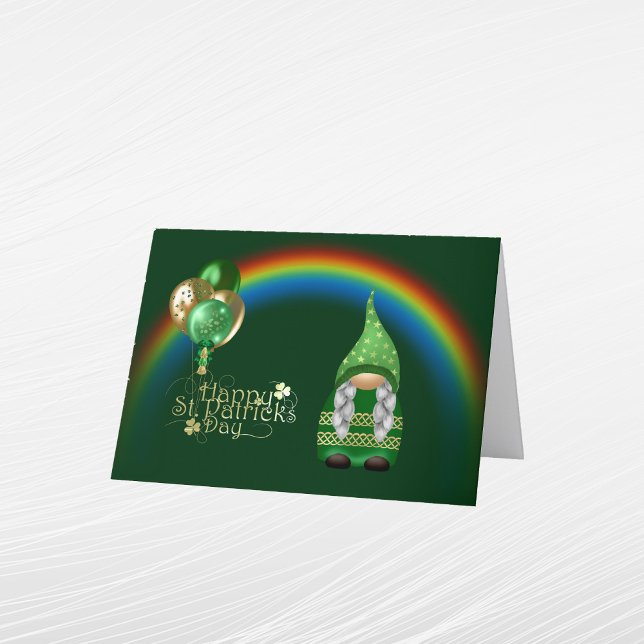 Gnome Green Gold Balloons Rainbow St Patricks Day Holiday Card (Creator Uploaded)
