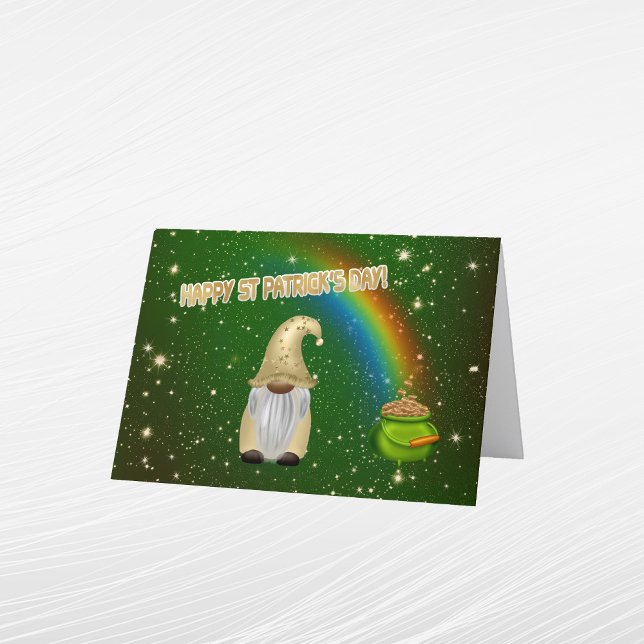  Gnome Green Pot Gold Rainbow St Patricks Day Holiday Card (Creator Uploaded)