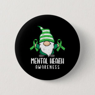 Gnome Green Ribbon Mental Health Awareness Warrior 6 Cm Round Badge