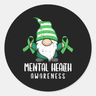 Gnome Green Ribbon Mental Health Awareness Warrior Classic Round Sticker