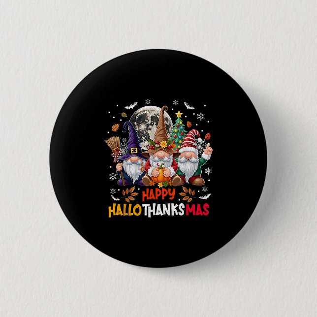 Gnome Hallothanksmas Halloween Thanksgiving Christ 6 Cm Round Badge (Front)
