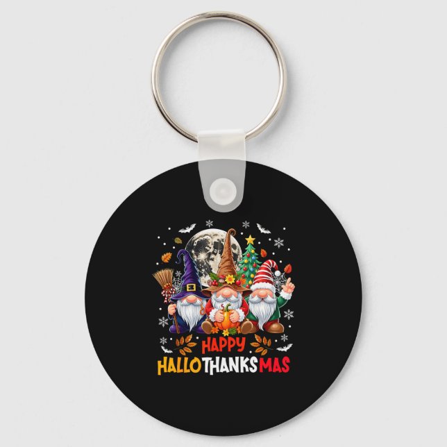 Gnome Hallothanksmas Halloween Thanksgiving Christ Key Ring (Front)