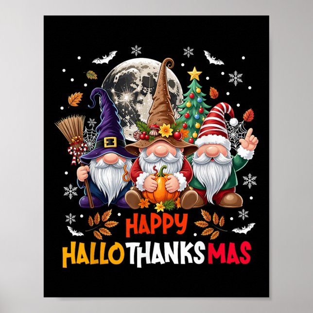 Gnome Hallothanksmas Halloween Thanksgiving Christ Poster (Front)
