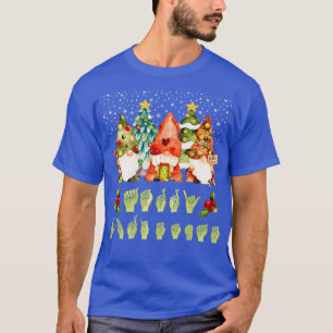 Gnome Hand Asl Sign Language 2021 Christmas Long S T-Shirt