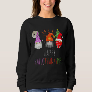 Gnome Happy Cat Halloween Happy Hallowthanksmas Sweatshirt