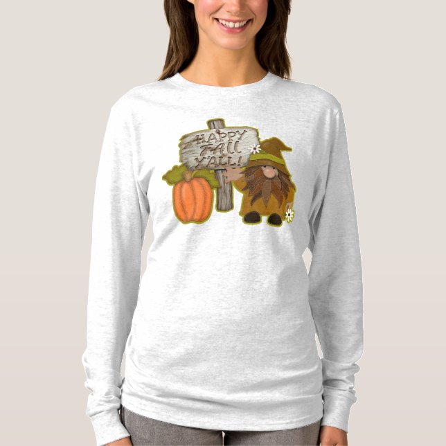 Gnome Happy Fall Y'all! | Orange Pumpkin | Sign T-Shirt (Front)