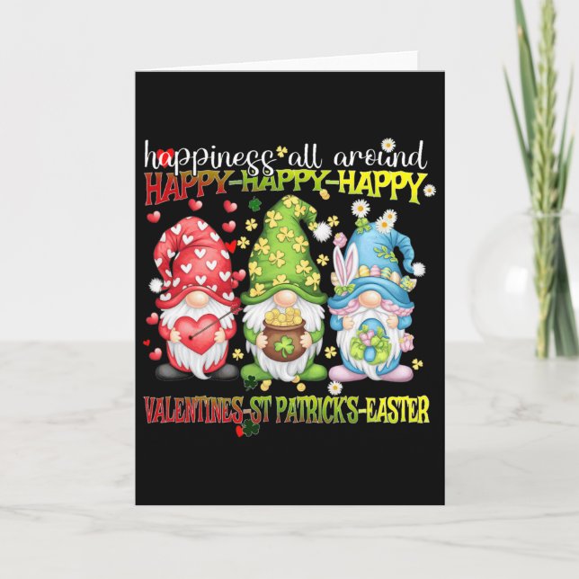 Gnome Happy Valentine St Patrick Easter Happiness  Card (Front)